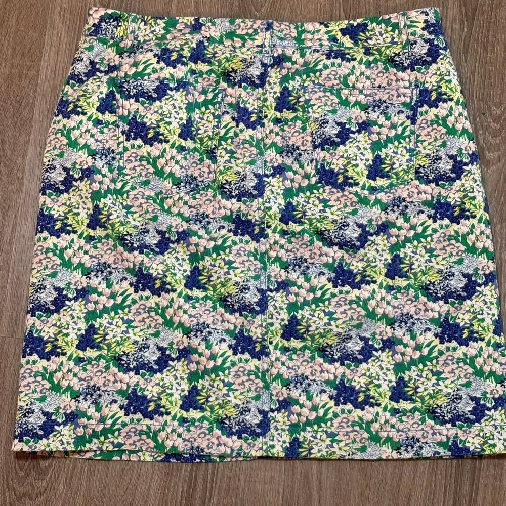 Talbots Floral Print Skirt Womens Sz 10 Pink Green Stretch Cotton Spring Garden​ - Picture 5 of 10